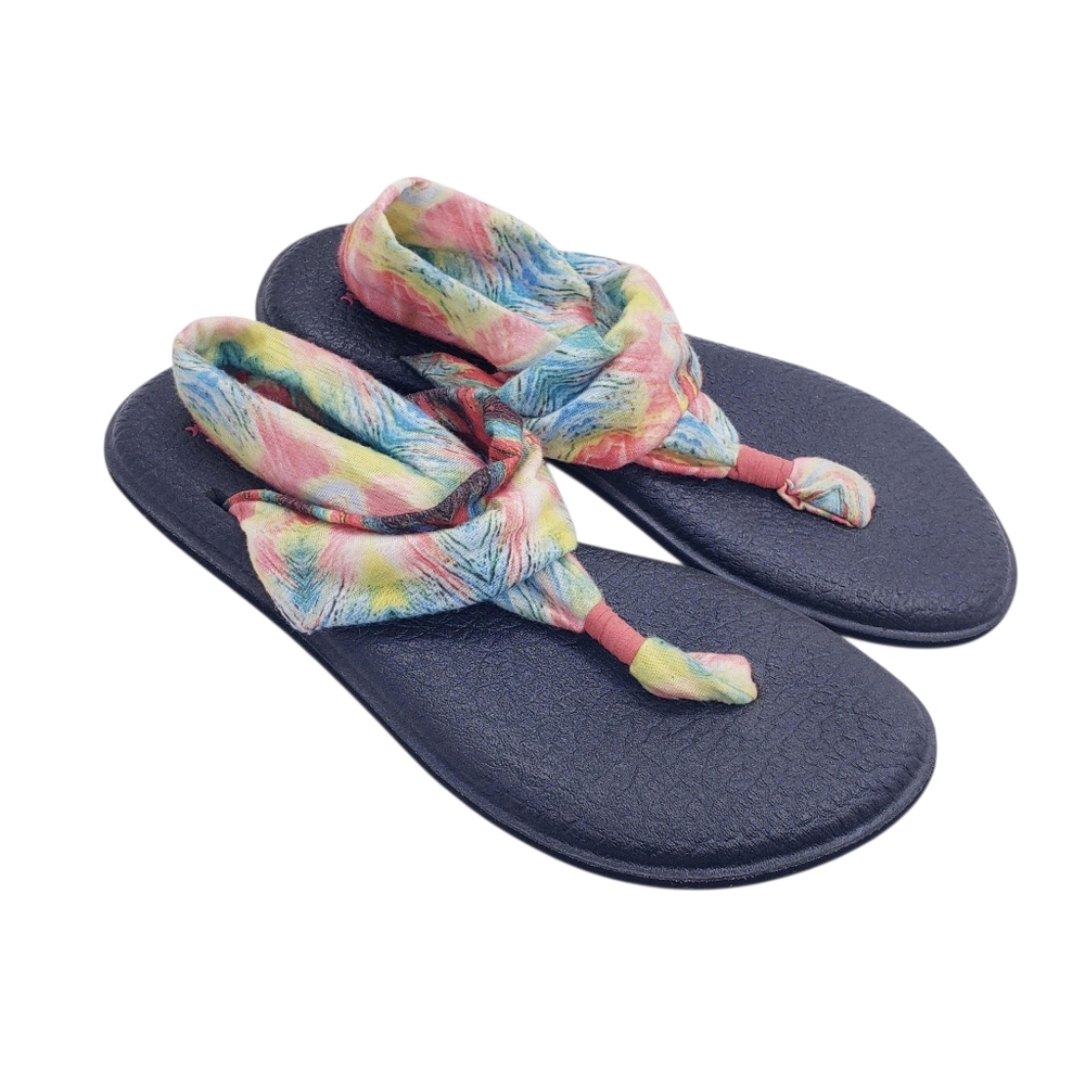 Sanuk Yoga Sling 2 Tie Dye Rainbow Multicolored Cushioned Sandals Women's Size 9